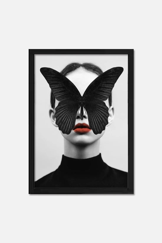 Black Butterfly With Girl Wall Art Print