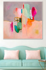 Modern square abstract painting in coral pink