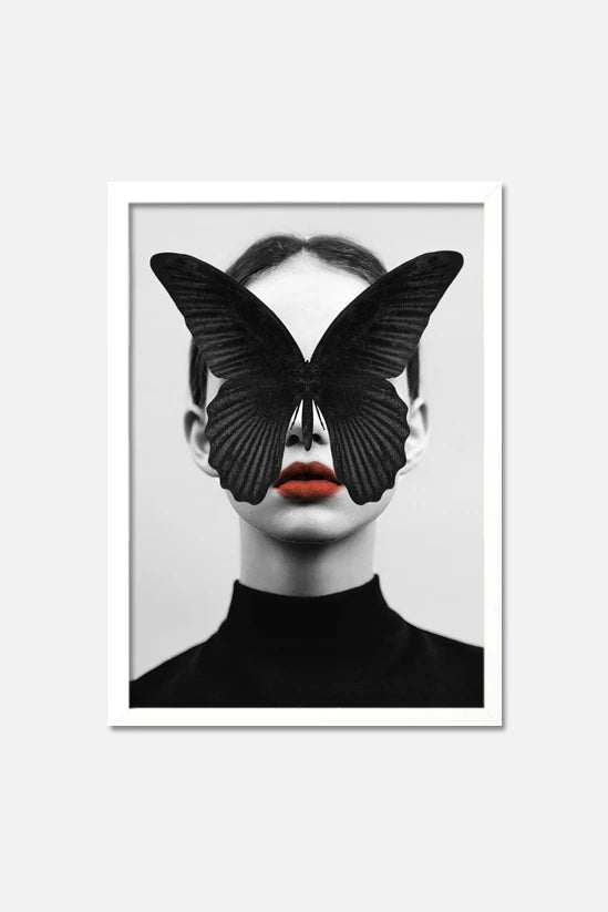 Black Butterfly With Girl Wall Art Print